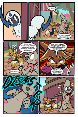 6_panel_comic ambiguous_gender angry biped black_cape black_clothing black_eyes black_nose black_text bodily_fluids brown_body brown_fur brown_hair cape clenched_teeth clothing day dialogue ellipsis exclamation_point eyebrows eyelashes feral food fur group hair holding_food holding_object horn inner_ear_fluff mouth_closed neck_tuft open_mouth open_smile outside page_number paws plant quadruped question_mark red_eyes running_away sharp_teeth sky smile sound_effects speech_bubble sweat sweatdrop talking_to_another tears teeth text toony town translucent translucent_hair tree tree_stump trio tuft walking white_body white_fur white_sclera virmir nintendo pokemon pokemon_mystery_dungeon spike_chunsoft twobyfour_(virmir) virmir_(character) absol eevee generation_1_pokemon generation_3_pokemon generation_5_pokemon pokemon_(species) timburr 2025 2:3 absurd_res comic english_text hi_res female_(lore) male_(lore)