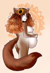 anthro belly big_belly big_breasts breasts female hand_on_belly looking_at_viewer nipples nude pregnant pregnant_anthro pregnant_female solo treventant felicia_(tulip~) canid canine domestic_cat felid feline felis fox hybrid mammal hi_res