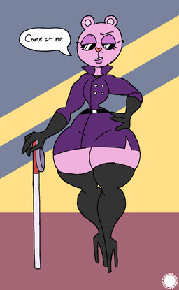 anthro armwear belt blind_cane boots clothing coat curvy_figure dialogue elbow_gloves eyelashes eyewear femboy footwear fur glasses gloves hand_on_hip handwear heart_nose heart_symbol high_heeled_boots high_heels legwear logo male markings mole_(marking) pink_body pink_fur shoes small_waist solo speech_bubble text thick_thighs thigh_boots thigh_highs topwear trenchcoat wasp_waist wide_hips thatdawgmurray happy_tree_friends the_mole_(htf) eulipotyphlan mammal mole_(animal) aliasing artist_logo artist_name digital_media_(artwork) english_text hi_res signature