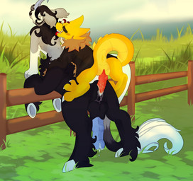 animal_genitalia animal_penis anthro bodily_fluids breath cum cum_in_ass cum_inside duo equine_genitalia equine_penis feet foot_grab from_behind_position genital_fluids genitals horn male male/male on_fence outside outside_sex panting penile_spines penis precum sex size_difference slit_penis tail tail_anus tail_aside tongue tongue_out cloudy_hyena mythology cupid_(cloudy_hyena) styra_(erath) equid equine mammal mythological_creature mythological_equine scalie splynter taur unicorn hi_res