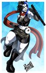 abs action_pose anthro baton belt_accessory biceps big_breasts black_body black_fur black_hair blue_hair boots border bottomwear breasts cleavage clothed clothing female footwear fur green_eyes hair highlights_(coloring) jewelry legwear lips midriff multicolored_body multicolored_fur muscular muscular_female necklace open_mouth open_smile pose quads scarf shoes short_hair shorts simple_background smile teeth thick_bottom_lip thigh_boots thigh_highs topwear two_tone_body two_tone_fur unzipped vest white_body white_border white_fur zipper pltnm06ghost shein_li bear giant_panda mammal 2025 absurd_res hi_res signature