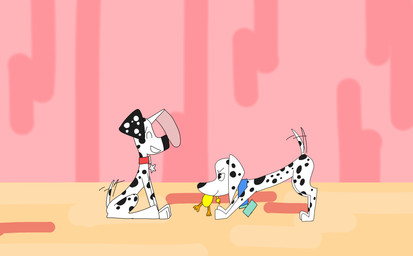 black_ears black_spots collar duo female feral fur heterochromatic_ears male red_collar spots tail tail_motion tailwag white_body white_fur white_spots buddyunicorn777 101_dalmatian_street 101_dalmatians disney delilah_(101_dalmatians) dylan_(101_dalmatians) canid canine canis dalmatian domestic_dog mammal hi_res