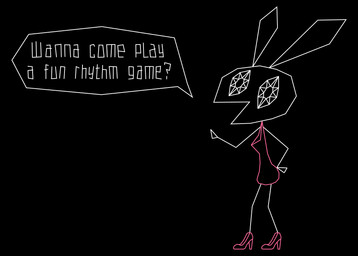 anthro black_background breasts butt cleavage clothed clothing dress ears_up female footwear hand_on_butt hand_on_own_butt happy high_heels innuendo inviting looking_at_viewer looking_sideways open_mouth pink_clothing pink_dress pink_footwear pink_high_heels pivoted_ears rabbit_ears seductive shoes simple_background smile smiling_at_viewer solo speech_bubble standing stick_arms stick_calves stick_legs stick_limbs suggestive suggestive_dialogue text thin_calves thin_legs thin_thighs unusual_eyes white_line_art heisenfur vib-ribbon vibri lagomorph leporid mammal rabbit colored_line_art