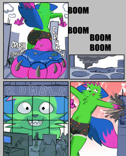anthro city city_destruction cityscape clothed clothing crush death destruction extreme_size_difference fatal feet foot_fetish foot_focus foot_play genocide group macro male pawpads paws size_difference soles stuck_to_foot trampling underfoot underwear underwear_only alwhiteberry don't_touch_my_pizza_(meme) nyanwolf kevin_(nyanwolf) absurd_res comic hi_res