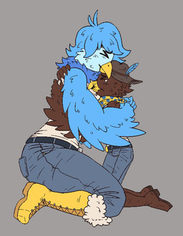 alternate_species anthro beak bodily_fluids breasts broken_beak clothing cowboy_hat crying duo female hat headgear headwear hug larger_female male size_difference smaller_male tears thick_thighs young young_anthro signirsol undertale_(series) undertale_yellow clover_(undertale_yellow) martlet_(undertale_yellow) accipitrid accipitriform avian bald_eagle bird eagle sea_eagle mother_(lore) mother_and_child_(lore) mother_and_son_(lore) parent_(lore) parent_and_child_(lore) parent_and_son_(lore) son_(lore)
