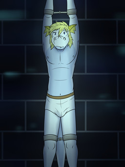 anthro arms_above_head arms_tied bdsm bondage bound briefs briefs_only bulge captured clothed clothing cuff_(restraint) legs_tied male navel nipples restrained restraints shackled shackles solo tail topless underwear underwear_only fuze mythology barius_(fuze) dragon mythological_creature mythological_scalie scalie 3:4 hi_res