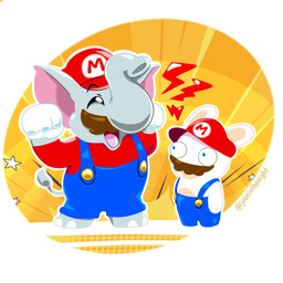 alternate_species anthro black_eyebrows blue_clothing blue_overalls brown_facial_hair brown_mustache clothed clothed_anthro clothed_male clothing duo eyebrow_through_hat eyebrows facial_hair featureless_arms fist fully_clothed fully_clothed_anthro fully_clothed_male fur gloves grey_body grey_skin grey_tail grey_tail_tuft handwear hat headgear headwear larger_anthro larger_male light long_ears looking_at_another male male_anthro multicolored_body mustache noseless outline overalls pink_inner_ear proboscis_(anatomy) raised_arms red_clothing red_hat red_headwear red_shirt red_topwear shirt shirtless_anthro shirtless_male size_difference smaller_anthro smaller_male standing star_(shape) tail tail_tuft tan_body tan_skin text topwear trunk_(anatomy) tuft two_tone_body white_body white_clothing white_fur white_gloves white_handwear white_outline white_toes wide_eyed jooniethenight mario_bros mario_plus_rabbids_kingdom_battle nintendo raving_rabbids rayman_(series) super_mario_bros_wonder ubisoft elephant_mario mario rabbid_mario elephant elephantid lagomorph mammal proboscidean rabbid 1:1 2023 artist_name colored crossover digital_drawing_(artwork) digital_media_(artwork) english_description hi_res lighting shaded