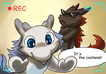 anthro camera_view dialogue duo fur male recording smile speech_bubble tail text jc_(artist) asian_mythology dragonbros east_asian_mythology mythology ebby silvvy dragon eastern_dragon furred_dragon furred_scalie mythological_creature mythological_scalie scalie english_text