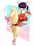 anthro asian_clothing chinese_clothing chinese_dress clothed clothing dress east_asian_clothing female panties raised_leg simple_background solo underwear upskirt raccoon_sama animal_crossing nintendo pekoe_(animal_crossing) bear mammal 3:4 hi_res