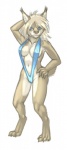 anthro blue_eyes blue_sling_bikini breasts claws clothed clothing countershade_face countershade_legs countershade_thighs countershade_torso countershading female finger_claws fur grey_body grey_fur hair navel one-piece_swimsuit pose short_hair simple_background skimpy sling_bikini solo swimwear tail toe_claws white_background white_body white_countershading white_fur pira felid feline lynx mammal hi_res