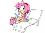 adolescent anthro barefoot biped clothing feet female food footwear looking_at_viewer looking_back narrow_hips popsicle sandals sea_salt_ice_cream shoes simple_background solo thin_calves thin_legs thin_thighs white_background young young_anthro young_female filthypally sega sonic_the_hedgehog_(series) amy_rose eulipotyphlan hedgehog mammal