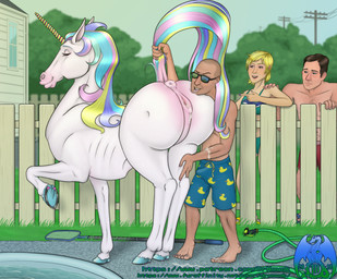 anus bestiality biped butt dock_(anatomy) equine_anus female female_feral female_on_human feral genitals group hooves horn human_on_feral interspecies male male_human male_on_feral outside pool raised_tail tail tail_anus tail_grab vulva dr_nowak mythology equid equine human mammal mythological_creature mythological_equine unicorn 2018 digital_media_(artwork)