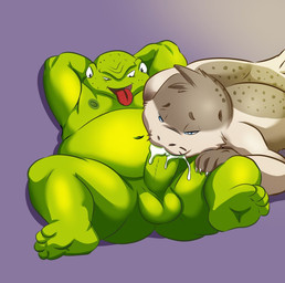 4_eyes 4_toes anthro balls duo erection feet genitals green_body humanoid_genitalia humanoid_penis lying male male/male moobs multi_eye nipples oral overweight overweight_male penis simple_background toes tongue tongue_out jazziseqing jking1200 dragon_ball guldo alien aquatic mammal pinniped seal 2026