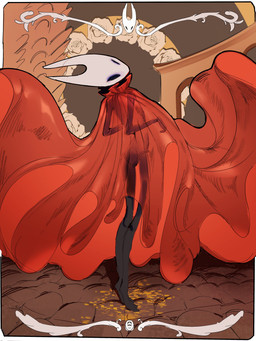 anthro black_body cloak clothing female female_anthro flower head_tilt looking_at_viewer plant red_cloak red_clothing solo standing translucent translucent_clothing austinarts4 hollow_knight_(franchise) team_cherry hornet_(hollow_knight) arachnid arthropod spider 2025 3:4 absurd_res digital_media_(artwork) digital_painting_(artwork) hi_res painting_(artwork)
