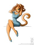 anthro brown_body brown_fur brown_hair clothed clothing dress female fur green_eyes hair looking_at_viewer simple_background solo sweater tail topwear white_background conditional_dnp jollyjack sequential_art kat_vance domestic_cat felid feline felis mammal