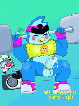 accessory athletic_wear ball_ring balls barbell beak blue_body blue_feathers blue_fur bodily_fluids boombox clothing cum cum_drip dripping erection exercise eyelashes eyes_closing feathers footwear foreskin fur genital_fluids genitals gloves gym handwear headband humanoid_genitalia humanoid_penis looking_pleasured male muscular penis purple_clothing purple_gloves purple_handwear ring shoes simple_background sneakers solo standing sweat sweatdrop vein veiny_penis weightlifting workout yellow_beak dogacello brawl_stars supercell_(company) buzz_(brawl_stars) mr.p_(brawl_stars) avian bird dinosaur penguin prehistoric_species reptile scalie 3:4 hi_res signature