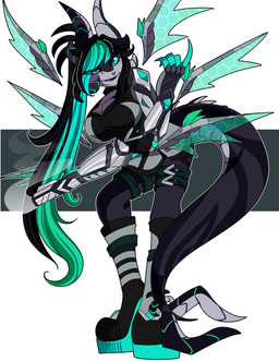 anthro arm_cannon beckoning black_hair boots clothed clothed_anthro clothed_female clothing dress female floating_wings footwear fully_clothed fully_clothed_anthro fully_clothed_female gesture green_eyes green_hair grey_body gun gun_smoke hair high_heeled_boots high_heels horn multicolored_hair one_eye_half-closed prosthetic prosthetic_arm prosthetic_limb ranged_weapon shoes smoke solo translucent translucent_wings two_tone_hair unusual_anatomy unusual_wings weapon weapon_arm wings x-irus mythology enfuria_the_dragon dragon mythological_creature mythological_scalie scalie hi_res