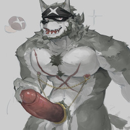 abs accessory anthro athletic balls barazoku beard biped black_body cock_ring ear_piercing ear_ring erection facial_hair finger_on_glans foreskin genitals grey_background headband humanoid_genitalia humanoid_penis jewelry male nipple_chain nude open_mouth open_smile penis penis_accessory penis_jewelry piercing retracted_foreskin ring_piercing shadowed_eyes simple_background smile smirk solo standing three-quarter_view black_water anothereidos_of_dragon_vein_r full_house_(anothereidos_r) canid canine canis mammal wolf 1:1 hi_res