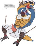 anthro anus bdsm bondage bound erection genitals male penis rope solo tapering_penis text norules_inmyrancho breath_of_the_wild nintendo the_legend_of_zelda kass_(tloz) avian rito absurd_res english_text hi_res