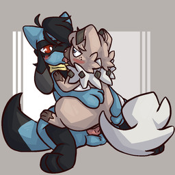 andromorph blush blush_lines duo feral freckles french_kissing genitals intersex kissing knot knotted_penis lidded_eyes male penis scarf dragunsnack nintendo pokemon rowan_(dragunsnack) generation_4_pokemon generation_7_pokemon pokemon_(species) riolu rockruff