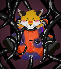 anal anal_penetration anthro bdsm bodily_fluids bondage bound bulge corruption cum ejaculation erection forced genital_fluids genitals hands-free hero latex male orgasm penetration penis rape red_eyes saliva sex simple_background solo superhero suspension tentacles lmania329 rest_(lmania329) canid canine fox mammal absurd_res censored hi_res