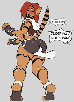 ambiguous_gender anal anal_fingering anthro blush bottomwear butt clothing disembodied_hand dolphin_shorts feet fingering fingerless_gloves footwear gloves hair handwear male male/ambiguous plantigrade red_hair shocked shorts sleeveless_hoodie socks soles solo speech_bubble stirrup_footwear stirrup_socks tail thick_thighs boxx_wrench claude_(boxx_wrench) felid mammal pantherine tiger absurd_res hi_res