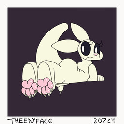 anus blinking bodily_fluids dripping eyelashes feet foot_focus genital_fluids genitals glistening glistening_pawpads looking_back male pawpads penis pink_pawpads precum precum_drip solo swinging_legs white_body theenyface rain_world videocult slugcat 1:1 animated loop