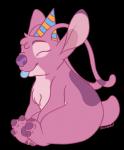 antennae_(anatomy) back_markings blue_tongue chest_tuft claws clothing eyelashes eyes_closed fur hat head_tuft headgear headwear markings party_hat pawpads pink_body pink_fur purple_claws purple_nose purple_pawpads simple_background sitting small_tail solo tail tongue tongue_out transparent_background tuft blushbaker disney lilo_and_stitch angel_(lilo_and_stitch) alien experiment_(lilo_and_stitch) 2018 alpha_channel digital_drawing_(artwork) digital_media_(artwork) signature