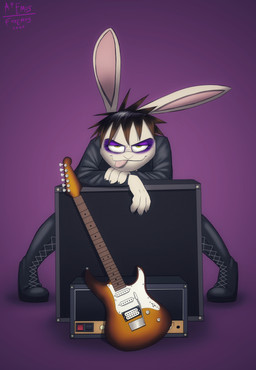 alternative_fashion amplifier anthro blep boots brown_hair clothing electric_guitar eyeshadow female footwear goth green_eyes guitar guitar_amp hair highlights_(coloring) leaning leaning_forward leather leather_boots leather_clothing leather_footwear leather_topwear looking_at_viewer makeup musical_instrument musician plucked_string_instrument purple_background shoes simple_background smile solo spread_legs spreading string_instrument tongue tongue_out topwear a9ymus fender_musical_instruments_corporation marshall_amplification stratocaster stephanie_(a9ymus) lagomorph leporid mammal rabbit 2025 absurd_res digital_media_(artwork) hi_res shaded