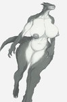 abs anthro areola big_breasts breasts claws curvy_figure dark_body female muscular muscular_anthro muscular_female nipples non-mammal_breasts nude pecs scales sharp_teeth solo teeth thick_thighs voluptuous wide_hips audunor dinosaur prehistoric_species reptile scalie absurd_res hi_res