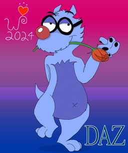 3_toes 4_fingers anthro arm_tuft bedroom_eyes belly bent_leg big_belly biped bisexual_pride_colors black_eyebrows black_eyes black_pawpads blue_body blue_fur casual_nudity chest_tuft curling_tail elbow_tuft eyebrows eyewear eyewear_only facial_hair feet fingers flirting floating_eyebrows flower flower_in_mouth fur glance glasses glasses_only glistening glistening_nose gradient_background grin grinning_at_viewer half-closed_eyes hand_behind_back hand_pawpads head_tuft heart_symbol humanoid_hands lgbt_pride looking_at_viewer male multicolored_body multicolored_fur mustache narrowed_eyes navel nude on_one_leg overweight overweight_anthro overweight_male pawpads plant plantigrade pose pride_color_background pride_colors purple_belly purple_body purple_fur raised_eyebrow raised_tail red_nose rose_(flower) rose_in_mouth seductive shadow short_tail shoulder_tuft simple_background smile smiling_at_viewer smirk smirking_at_viewer smug smug_expression smug_eyes smug_face smug_grin solo standing tail text toes toony tuft two_tone_body two_tone_fur wearing_glasses white_sclera wide_hips x_navel wheeler-bertrand daz_(daztoons) canid canine canis domestic_dog mammal 2024 character_name colored dated digital_drawing_(artwork) digital_media_(artwork) english_text flat_colors hi_res pinup signature