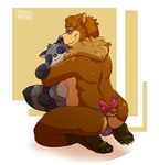 accessory animal_plushie anthro balls bow_(feature) bow_accessory butt claws clothing furgonomics genitals hug hugging_object hugging_plushie kneeling looking_at_viewer male panties paws plushie solo tail tail_accessory underwear spacenoise mockthebear bear brown_bear mammal ursine