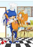 anthro blue_body blue_eyes breasts chef_hat clothed clothing duo female fur hat headgear headwear interspecies male male/female nipples orange_body orange_fur partially_clothed sex raianonzika sega sonic_adventure sonic_the_hedgehog_(series) sonic_the_hedgehog tikal_the_echidna echidna eulipotyphlan hedgehog mammal monotreme hi_res