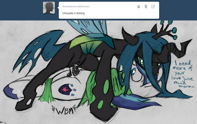 animal_genitalia animal_penis black_penis blue_eyes blue_hair bodily_fluids crown cum cum_in_vagina cum_inside cutie_mark dominant dominant_female duo equine_genitalia equine_penis erection female female_on_top feral from_front_position genital_fluids genitals green_eyes green_hair hair half-closed_eyes headgear horn insect_wings looking_pleasured lying male male/female male_on_bottom narrowed_eyes nude on_back on_bottom on_top penis quadruped reverse_missionary_position sex straddling submissive submissive_male tail vaginal vaginal_fluids vulva wings the-wag friendship_is_magic hasbro my_little_pony queen_chrysalis_(mlp) shining_armor_(mlp) arthropod changeling_(mlp) equid equine horse mammal pony