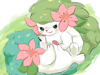 ambiguous_gender blush bodily_fluids chibi dominant dominant_ambiguous dripping duo feral feral_on_feral genital_fluids genitals green_body intraspecies kemono male male/ambiguous penis precum precum_drip tapering_penis white_body koppepan nintendo pokemon generation_4_pokemon land_forme_shaymin legendary_pokemon pokemon_(species) shaymin shiny_pokemon hi_res