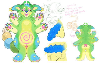 alien_genitalia anthro genitals male penis solo spiked_penis spikes spikes_(anatomy) standing ghoulbutter character_tsukimasu alien canid canine mammal hi_res model_sheet