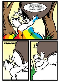 anthro border cauldron color_change dialogue drinking_milk feral fur grass male milk multicolored_body multicolored_fur nude_anthro nude_male obese obese_anthro obese_male overweight overweight_anthro overweight_male palm_tree pink_tongue plant rainbow_body rainbow_fur red_insides solo speech_bubble text tongue tree weight_gain white_body white_border white_fur dutch_(artist) bear mammal polar_bear procyonid raccoon ursine 2011 colored comic english_text