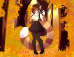 alternative_fashion anthro autumn autumn_leaves big_breasts breasts clothed clothing copyright_symbol ear_piercing facial_piercing female fluffy forest fur leaf nose_piercing piercing plant punk purse septum smile solo symbol tree konomofu ailurid mammal red_panda hi_res