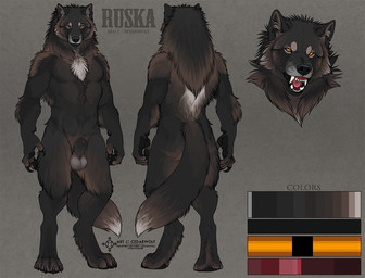 animal_genitalia animal_penis anthro balls black_body black_fur canine_genitalia canine_penis front_view fur genitals grey_body grey_fur looking_at_viewer male male_anthro muscular muscular_anthro muscular_male neck_tuft nude nude_anthro nude_male orange_eyes pecs penis penis_tip pink_penis rear_view sheath simple_background snarling solo standing tail text tuft cedarwolf mythology ruska canid canine mammal mythological_canine mythological_creature werecanid werecanine werecreature werewolf 2024 bust_portrait english_text model_sheet portrait
