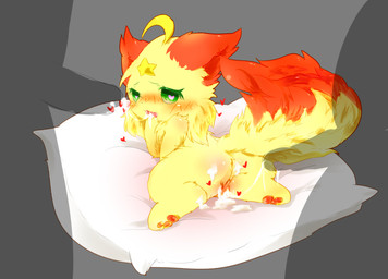 after_vaginal blush bodily_fluids butt chibi cum cum_in_vagina cum_inside cum_string faceless_character faceless_male female fur genital_fluids genitals green_eyes grey_background heart_symbol kemono male male/female on_pillow open_mouth pillow red_body red_ears red_fur red_tail semi-anthro silhouetted_body simple_background solo tail two_tone_tail vulva yellow_body yellow_fur deaic canid canine fox mammal 2017 hi_res