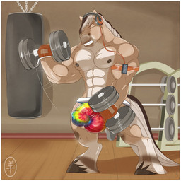 abs anthro areola armband backless_gloves bangs biceps big_muscles biped black_hair black_hooves black_tail border bottomwear brown_body brown_fur brown_hair brown_mane brown_nipples bulge clenched_teeth clothed clothing countershade_torso countershading detailed_background detailed_bulge dumbbell electronics erection erection_under_clothing exercise eyes_closed fetlocks fingerless_gloves front_view fur genital_outline genitals gloves gym hair handwear headgear headphones headset holding_object hooves huge_muscles inside jockstrap listening_to_music long_tail male mane mane_hair manly motion_lines multicolored_body multicolored_bottomwear multicolored_clothing multicolored_fur multicolored_hair multicolored_mane multicolored_tail multicolored_underwear muscular muscular_anthro muscular_arms muscular_male neck_muscles nipples obliques orange_clothing orange_gloves orange_handwear pecs penis penis_outline portable_music_player pose punching_bag quads rainbow_bottomwear rainbow_clothing rainbow_underwear shadow short_hair snout solo standing tail tan_body tan_countershading tan_fur tan_hair tan_mane tan_tail teeth thick_penis tight_clothing tight_underwear topless triceps two_tone_body two_tone_fur two_tone_hair two_tone_mane two_tone_tail underwear vein weightlifting weights white_border wood workout aaron_(artist) victor_jankowski draft_horse equid equine horse mammal 1:1 2015 cel_shading digital_media_(artwork) full-length_portrait hi_res portrait shaded watermark