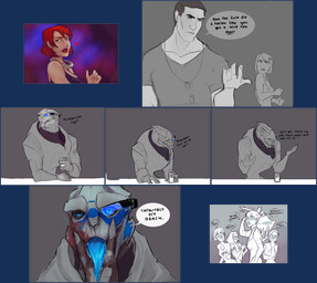 blush bodily_fluids claws clothing cunnilingus_gesture dialogue female gesture group humor long_tongue looking_at_viewer male open_mouth profanity saliva seductive solo suggestive suggestive_gesture text tongue tongue_out stormcall third-party_edit bioware electronic_arts mass_effect commander_shepard commander_shepard_(female) garrus_vakarian alien asari hanar human humanoid mammal quarian turian 2017 absurd_res alpha_channel comic english_text hi_res