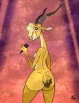 anthro blonde_hair breasts butt electronics female fur genitals hair horn looking_at_viewer microphone nipples nude orange_eyes pose pussy simple_background solo unclescooter disney zootopia gazelle_(zootopia) antelope bovid gazelle mammal nanger true_antelope 2020 digital_media_(artwork) hi_res pinup