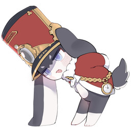 ambiguous_gender anthro bent_over biped blue_eyes blush bottomless bowing clock clothed clothing countershading dipstick_limbs half-closed_eyes hands_behind_back hat headgear headwear long_ears narrowed_eyes pocketwatch pose simple_background solo standing watch white_background white_body white_countershading hufy926 honkai:_star_rail mihoyo pom-pom_(honkai:_star_rail) lagomorph mammal 1:1 colored full-length_portrait hi_res portrait shaded