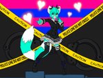 anthro barricade_tape boots bottomwear caution_tape clothing cosplay costume cuff_(restraint) female footwear gesture hand_gesture handcuffs heart_symbol legwear metal_cuffs pointing pointing_at_viewer restraints shirt shoes skirt solo standing thigh_highs topwear mimechan project_diva vocaloid hatsune_miku mime_(mimechan) ailurid mammal red_panda 4:3 hi_res