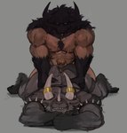 2_horns accessory all_fours anthro armband ass_up back_muscles biceps bite biting_lip biting_own_lip black_armband black_body black_fur black_harness black_horn black_tail bodily_fluids body_hair chest_hair deltoids dripping drooling duo empty_eyes erection eyeless for_a_head fur furgonomics genital_fluids genitals glans gold_ring grey_background grey_body grey_fur grey_nose harness hip_grab horn horn_jewelry horn_ring humanoid_genitalia humanoid_on_anthro humanoid_penis imminent_sex jewelry looking_down male male/male male_humanoid muscular muscular_anthro muscular_humanoid muscular_male nude nude_anthro nude_humanoid nude_male penis pink_tongue precum precum_drip ring ring_(jewelry) saliva self_bite sharp_teeth simple_background spiked_armband spikes tail tail_accessory tail_jewelry tail_ring teeth tongue white_eyes white_horn kogito animal_head animal_humanoid bovid bovid_humanoid bovine bovine_humanoid caprine caprine_demon cattle_humanoid demon humanoid mammal mammal_humanoid 2025 absurd_res hi_res shaded
