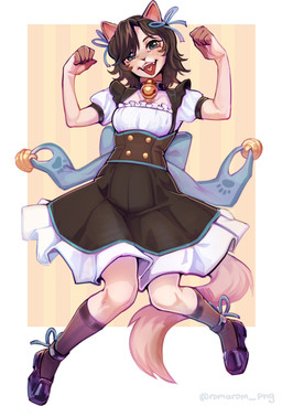 accessory alternative_fashion anthro asian_clothing bell bell_collar black_collar black_hair blue_eyes blush clothed clothing collar dress east_asian_clothing female footwear hair hair_accessory hair_ribbon j-fashion japanese_clothing lolita_(fashion) looking_at_viewer maid_uniform open_mouth pattern_background ribbons sailor_lolita shoes simple_background socks solo uniform wa_lolita romarom domestic_cat felid feline felis mammal absurd_res digital_media_(artwork) full-length_portrait hi_res portrait shaded