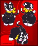 anthro ass_up bedroom_eyes belt big_butt black_body black_eyes black_fur bottom_heavy butt cute_fangs dipstick_tail fangs featureless_crotch fur gloves_(marking) half-closed_eyes huge_butt huge_thighs jack-o'_pose kerchief leg_markings long_tail looking_at_viewer looking_back looking_back_at_viewer male markings mask multicolored_body multicolored_fur multiple_poses narrowed_eyes neckerchief neckwear open_mouth open_smile pointy_ears pose presenting presenting_hindquarters prick_ears pupils red_background seductive short_stack simple_background smile socks_(marking) solo tail tail_markings teeth text thick_thighs tongue two_tone_body two_tone_fur utility_belt white_body white_fur white_pupils wide_hips yellow_kerchief yellow_neckerchief tunemon atlus megami_tensei persona_(series) persona_5 sega morgana_(persona) domestic_cat felid feline felis mammal tuxedo_cat 2024 artist_name digital_media_(artwork) hi_res