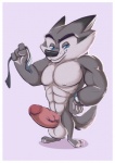 anthro balls big_penis blue_eyes border chibi erection genitals humanoid_genitalia humanoid_penis looking_at_viewer male muscular muscular_anthro muscular_male nipples nude penis pose short_legs smile smirk solo standing thick_penis vein white_border joelasko dreamworks madagascar_(series) north_wind the_penguins_of_madagascar agent_classified canid canine canis mammal wolf pinup