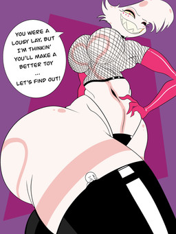 clothing dialogue dominant dominant_male duo entrapment fishnet_clothing fishnet_shirt fishnet_topwear intersex latex macro male male/male micro sharp_teeth shirt teeth text topwear oddoldsoul hazbin_hotel hellaverse angel_dust arachnid arthropod humanoid spider 3:4 absurd_res english_text hi_res